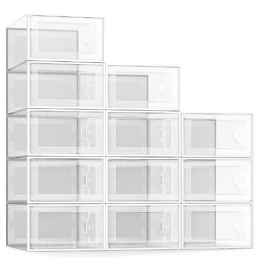 Photo 1 of SEE SPRING Large 12 Pack Shoe Storage Box, Clear Plastic Stackable Shoe Organizer for Closet, Space Saving Foldable Shoe Rack Sneaker Container Bin Holder
