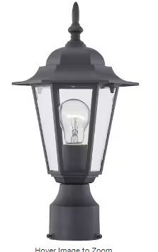 Photo 1 of 1-Light Textured Black Outdoor Post Lantern with Clear Glass
