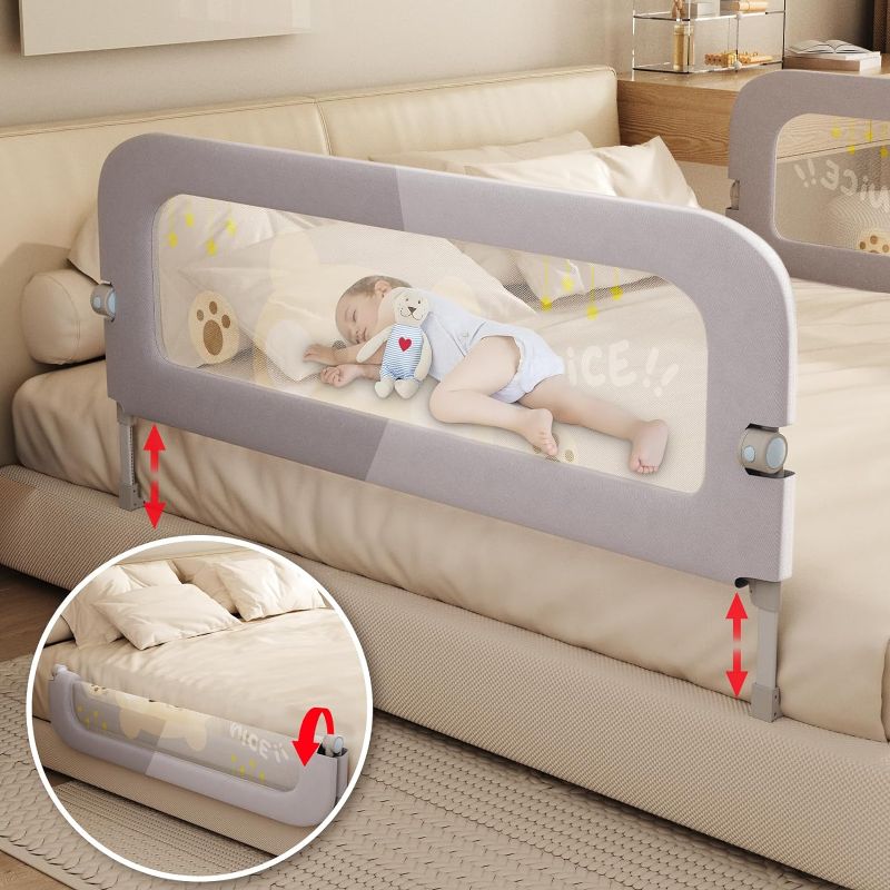 Photo 1 of Abdtech Bed Guard Rail for Toddlers - 60 inches Lift Foldable Toddler Bed Rails for Kids - Safety Baby Bed Rail Guard with Reinforced 
