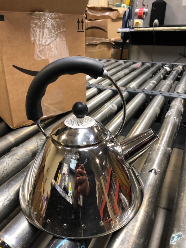 Photo 2 of 2 Qt. Signature Whistle Tea Kettle Color: Satin Steel with Black Handle 