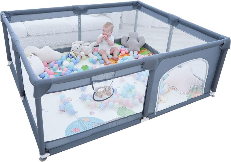 Photo 1 of Baby Playpen, 71"x 59"x27" Large Playpen for Baby and Toddlers, Large Playard, Anti-Collision Foam Playpens with Breathable Mesh for Babies, Safety Play Yard for Toddler
