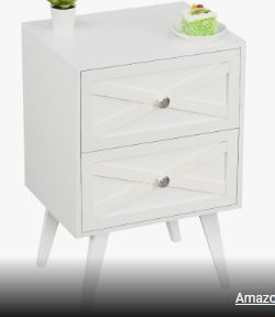 Photo 1 of Lerliuo Nightstand, White End Table with 2 Drawers Barn Door Decorated, Mid Century Modern Night Stand, Bed Side Table with Storage, Solid Wood Legs Cabinet Dresser for Living Room, Bedroom, Dorm