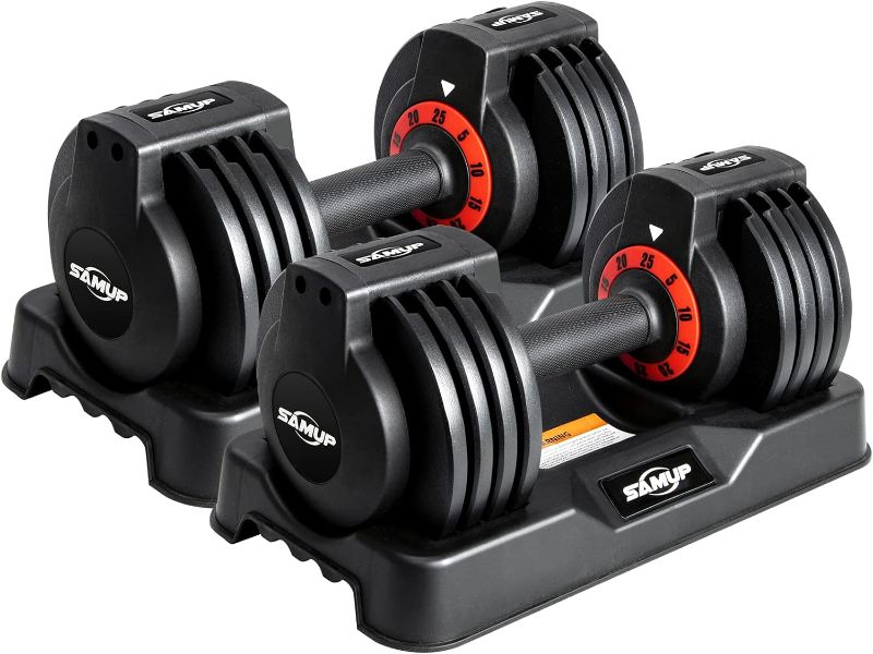 Photo 1 of 25/55 lbs Pair Adjustable Dumbbells Set, Adjustable Weights Dumbbells Set for Men and Women with Anti-Slip Fast Adjust Weight by Turning Handle,Black Dumbbell with Tray
