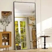 Photo 1 of 30 in. W x 71 in. H Rectangular Black Aluminum Alloy Framed Modern Oversized Wall Mirror
