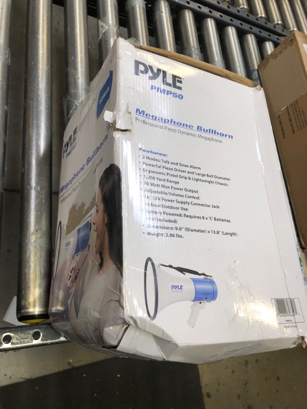 Photo 2 of PylePro PMP50 50 Watt 1,200 Yard Sound Range Portable Bullhorn Megaphone Speaker with Built In MP3 Input Jack and Loud Siren Alarm, Blue