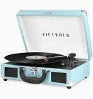 Photo 1 of Victrola Vintage 3-Speed Bluetooth Portable Suitcase Record Player with Built-in Speakers | Upgraded Turntable Audio Sound| Includes Extra Stylus | Turquoise, Model Number: VSC-550BT-TQ
