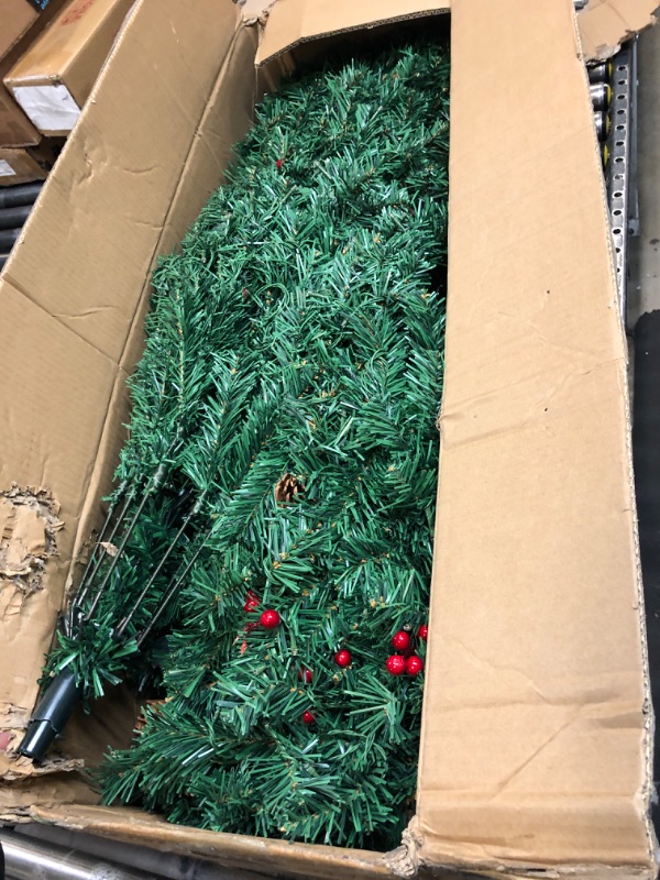 Photo 2 of 7.5 feet Artificial Christmas Tree with 600 Lights(Warm White & Colorful - 11 Modes) | Prelit Pre-Decorated Spruce 7.5 ft Xmas Tree with 1400 Tips, 40 Pinecones, 40 Berries, Gloves, Metal Base, Green