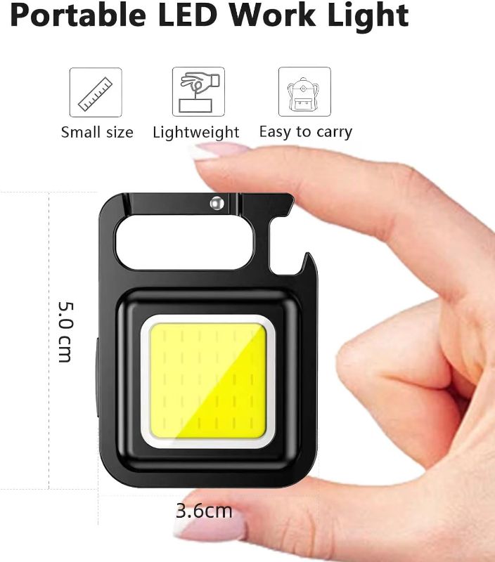 Photo 1 of  Keychain Flashlight COB Small Flashlights Bright Mini Rechargeable 500 Lumens Pocket Flashlight with Folding Bracket Bottle Opener and Magnet Base 4 Light Modes Magnetic Work Light for Walking