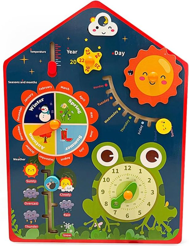 Photo 1 of Aomola Kids Calendar Clock for Learning - Toddler Montessori Wooden Toys - Includes Weather, Clock, Seasons Learning Busy Board, Early Education Toys for Boys Girls 3 4 5 6
