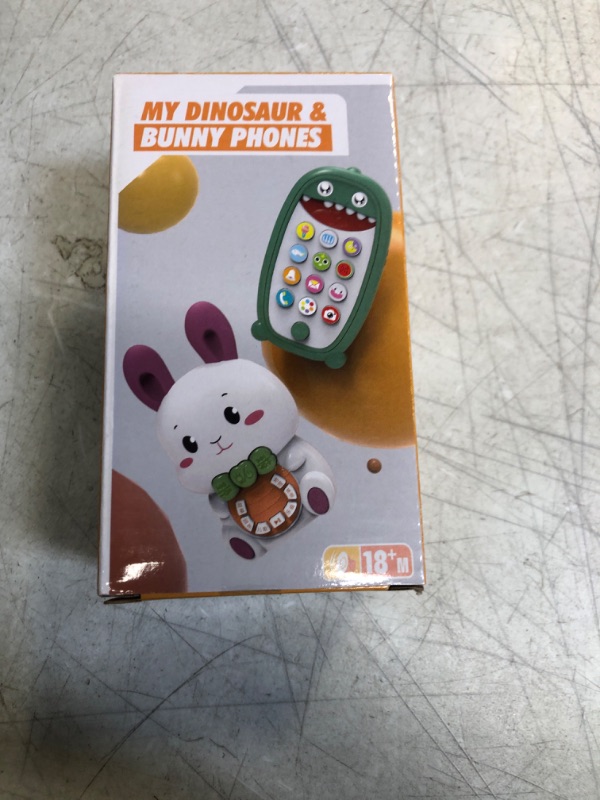 Photo 1 of Baby Phone Easter Bunny Music Toy Bundle, Removable Teether Case, Light & Adjustable Volume, Education Preschool Birthday Gift for Infant Kids Boys Girls 6-18 Months, Rabbit and Dinosaur (Green)
