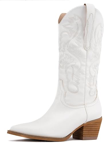 Photo 1 of +++SIZE 9+++ KaroNairy Embroidered Cowboy Boots for Women Classic Stacked Heel Cowgirl Boots Snip Toe Mid Calf Western Boots
