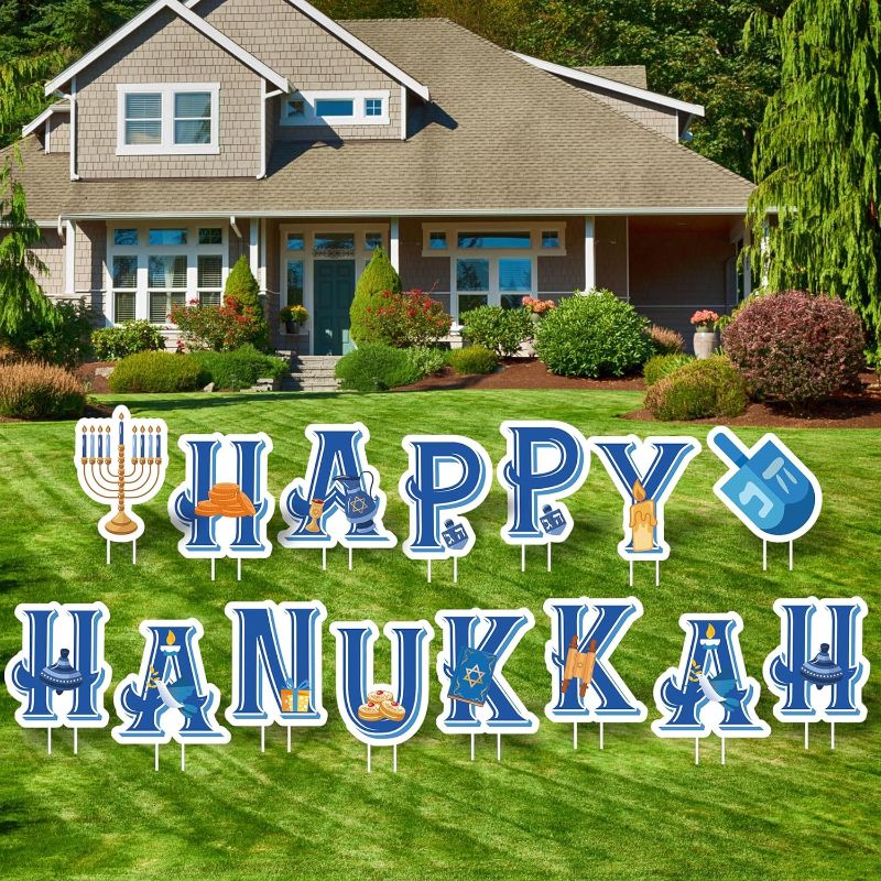 Photo 1 of 15 Pcs Blue Hanukkah Decorations, Happy Hanukkah Yard Signs With Stakes Chanukah Outdoor Decorations Yard Signs Menorah Hanukkah Shovel Hanukkah Decoration for Chanukah Themed Party Lawn Garden
