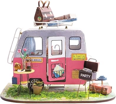 Photo 1 of (Camper) - Rolife Dollhouse DIY Craft House Kit-Small Sized Miniature with Accessories and LED-Wooden Model Building Set-Christmas Birthday Gifts for Boys Girls Women Friends(Happy Camper)