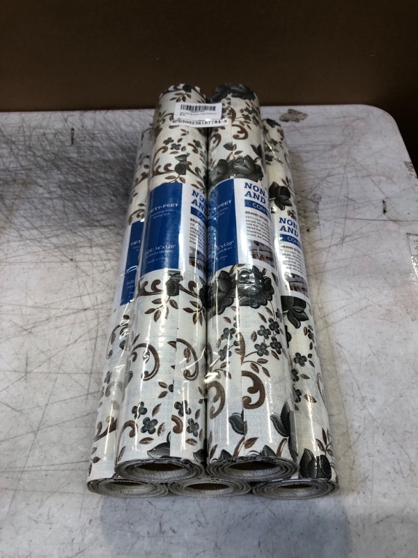 Photo 1 of FIFTY-FEET 16X120 Inch Shelf Liner for Kitchen Cabinets, PVC Drawer Liner for Dresser Non-Slip Bathroom, Non-Adhesive Cabinet Liner Washable (Black Floral)(5 Roll) Black Floral 16*120inch*5Roll