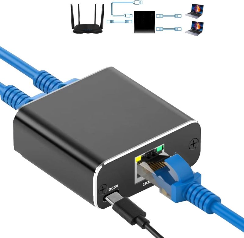 Photo 1 of Gigabit Ethernet Splitter High Speed 1 to 3, 1000Mbps either Ethernet Splitter[3 Devices Simultaneous Networking], Internet Splitter Adapter with USB Power Cable, RJ45 Splitter for Cat5/5e/6/7/8 Cable