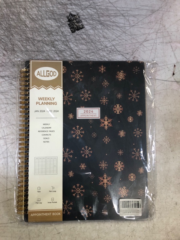 Photo 2 of Appointment Book 2024 Weekly & Monthly Planner 8.5"x11", Large Schedule Planner 2024 Daily Hourly Planner Appointment with Spiral Bound, 15 Minute Increments, Tabs, Pocket, Snowflake Gold Golden Snowflake