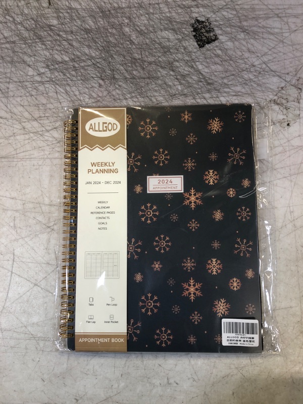 Photo 2 of Appointment Book 2024 Weekly & Monthly Planner 8.5"x11", Large Schedule Planner 2024 Daily Hourly Planner Appointment with Spiral Bound, 15 Minute Increments, Tabs, Pocket, Snowflake Gold Golden Snowflake