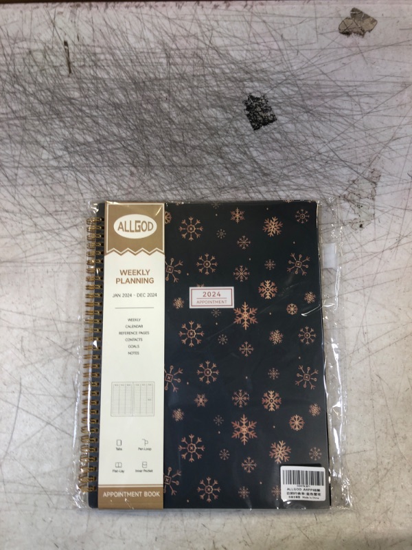 Photo 2 of Appointment Book 2024 Weekly & Monthly Planner 8.5"x11", Large Schedule Planner 2024 Daily Hourly Planner Appointment with Spiral Bound, 15 Minute Increments, Tabs, Pocket, Snowflake Gold Golden Snowflake