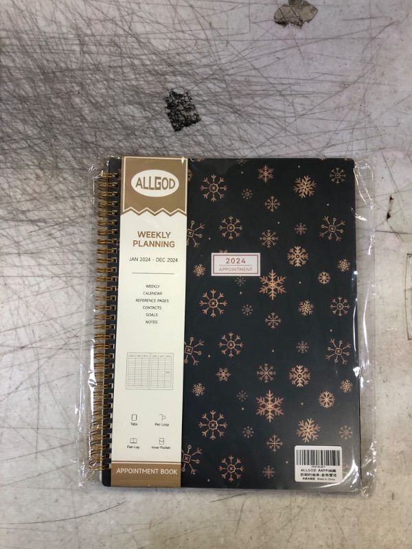 Photo 2 of Appointment Book 2024 Weekly & Monthly Planner 8.5"x11", Large Schedule Planner 2024 Daily Hourly Planner Appointment with Spiral Bound, 15 Minute Increments, Tabs, Pocket, Snowflake Gold Golden Snowflake