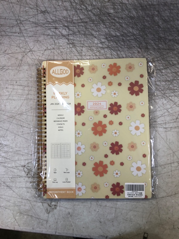 Photo 2 of ALLGOD Appointment Book 2024 Weekly & Monthly Planner 8.5"x11", Large Schedule Planner 2024 Daily Hourly Planner Appointment with Spiral Bound, 15 Minute Increments, Tabs, Pocket, Yellow Daisy