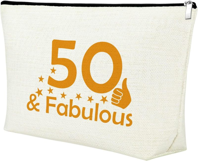 Photo 1 of 50th Birthday Gifts for Women Makeup Bag 50 Years Old Birthday Gifts Cosmetic Bag for Mom Wife Daughter Friend Sister Colleague Turning 50 Gifts 1974 Birthday Gifts Anniversary Retirement Gift
