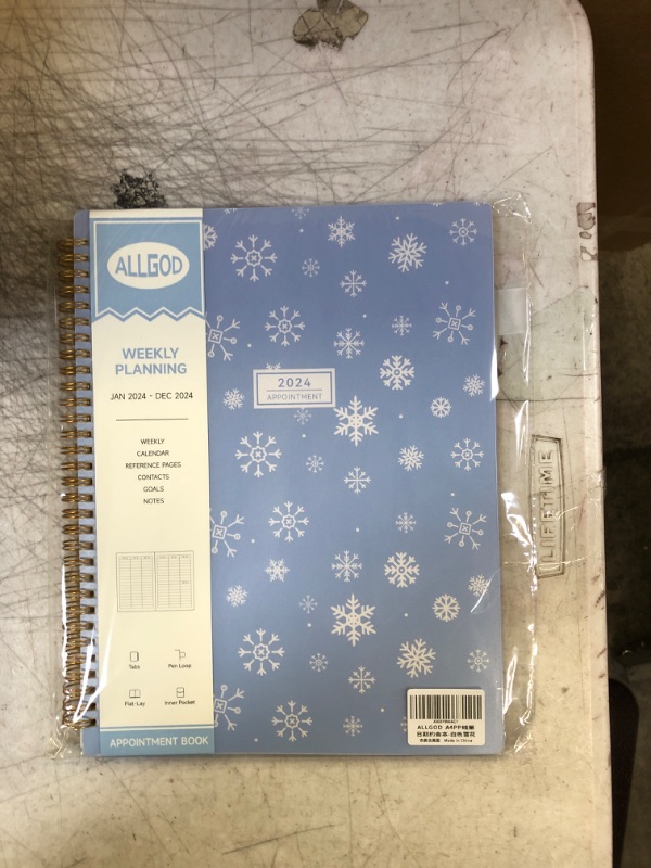 Photo 2 of Appointment Book 2024 Weekly & Monthly Planner 8.5"x11", Large Schedule Planner 2024 Daily Hourly Planner Appointment with Spiral Bound, 15 Minute Increments, Tabs, Pocket, Snowflake White White Snowflake