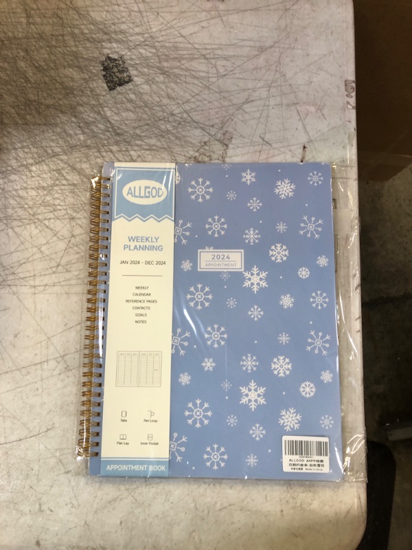 Photo 2 of Appointment Book 2024 Weekly & Monthly Planner 8.5"x11", Large Schedule Planner 2024 Daily Hourly Planner Appointment with Spiral Bound, 15 Minute Increments, Tabs, Pocket, Snowflake White White Snowflake