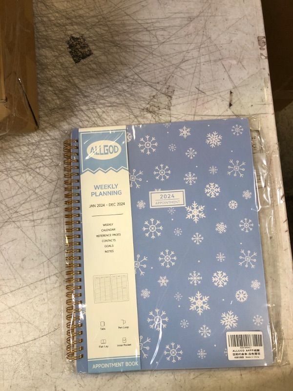 Photo 2 of Appointment Book 2024 Weekly & Monthly Planner 8.5"x11", Large Schedule Planner 2024 Daily Hourly Planner Appointment with Spiral Bound, 15 Minute Increments, Tabs, Pocket, Snowflake White White Snowflake