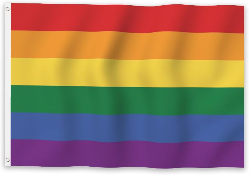 Photo 1 of YongFoto Rainbow Flag 1x1.5ft 100% Polyester Vibrant Colors 6 Colorful Stripes Flags for Outdoors Celebrations Porch Decoration National Flags with 2 Sturdy Grommets Precision Machine Stitched
