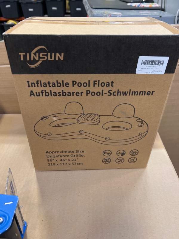 View 2 of TINSUN Heavy Duty River Float Tubes for Adults - Upgraded Design Sport Lounge, Mesh Bottom, Cup Holders, Handles, Headrest - Inflatable Water Float for Beach, Lake, Pool, Rafting Blue for 2 Person