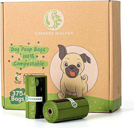 Photo 2 of GREENER WALKER 100% Compostable Poop Bags for Dog Waste, 20% Extra Thick and Durable 375 Poop Bags for Doggie with EN13432 and ASTM D6400 Certified (Green