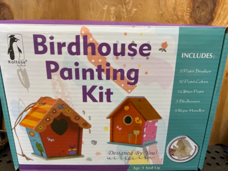 Photo 2 of DIY Bird House Kit for Kids, Build Your Own Bird House Kit for Children, Includes 3 Unfinished Birdhouses to Paint and Build, Ropes, 12 Paints, Glitter Paint, and 2 Brushes, Arts and Craft Kids Set