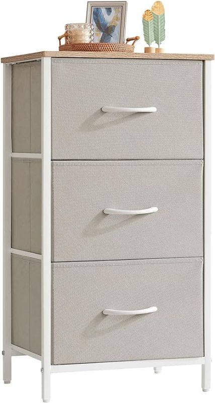 Photo 1 of 3 piece drawer Lifewit Small Dresser for Bedroom, 3 Drawer Nightstand with Removable Fabric Bins, Storage Chest of Drawers for Closet Bedside Nursery Laundry Living Room, Sturdy Steel Frame&Wood Tope, Light Grey