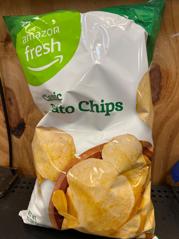 Photo 2 of Amazon Fresh - Classic Potato Chips, 11 oz (Previously Happy Belly, Packaging May Vary) Classic Salted 11.00 Ounce (Pack of 1) 02-19-2024