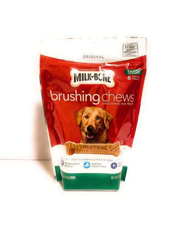 Photo 1 of 2 PACK; Milk-Bone Brushing *BEST BY 03/31/24* Chews Daily Dental Dog Treats, Large, 8.1 Ounces, 6 Bones Per Bag