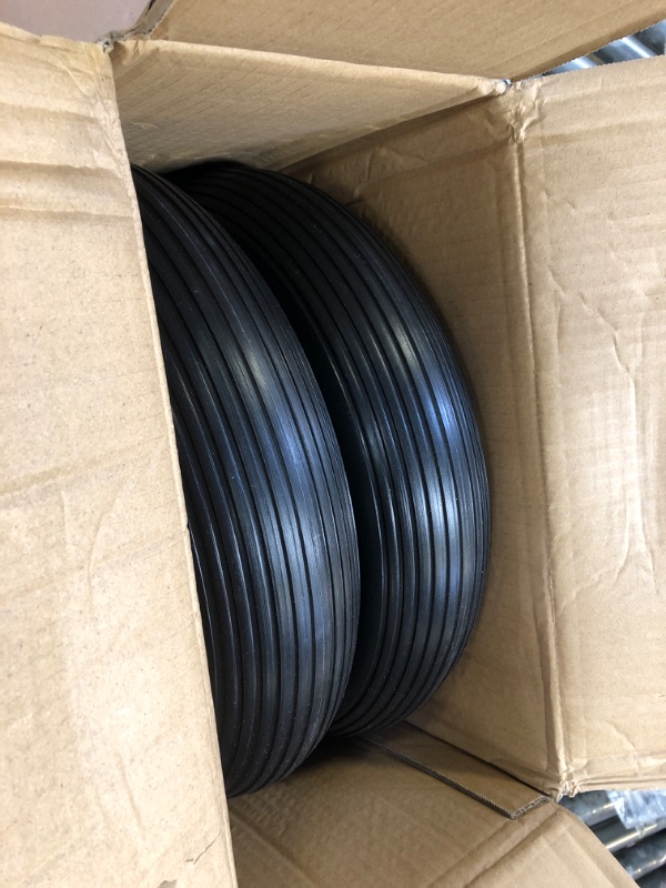 Photo 3 of 16" Flat Free Solid Polyurethane Tire and Wheel, 4.80/4.00-8 PU Airless Tires with 5/8" Ball Bearings, Straight Grain, 2 Pack 2 Pcs 4.80/4.00-8 & 5/8" bearing