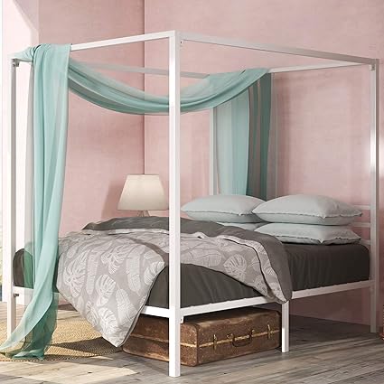 Photo 1 of ZINUS Patricia White Metal Canopy Platform Bed Frame, Mattress Foundation with Steel Slat Support, No Box Spring Needed, Easy Assembly, Queen
