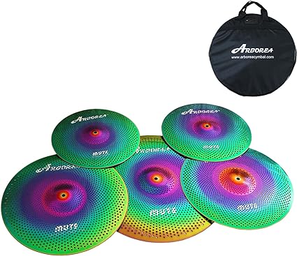 Photo 1 of Arborea Mute Cymbal Set Low Volume Cymbal Pack 14"hi-hat+16"crash+18"crash+20"ride 5 Pieces Rainbow Drummer Practice Cymbal
