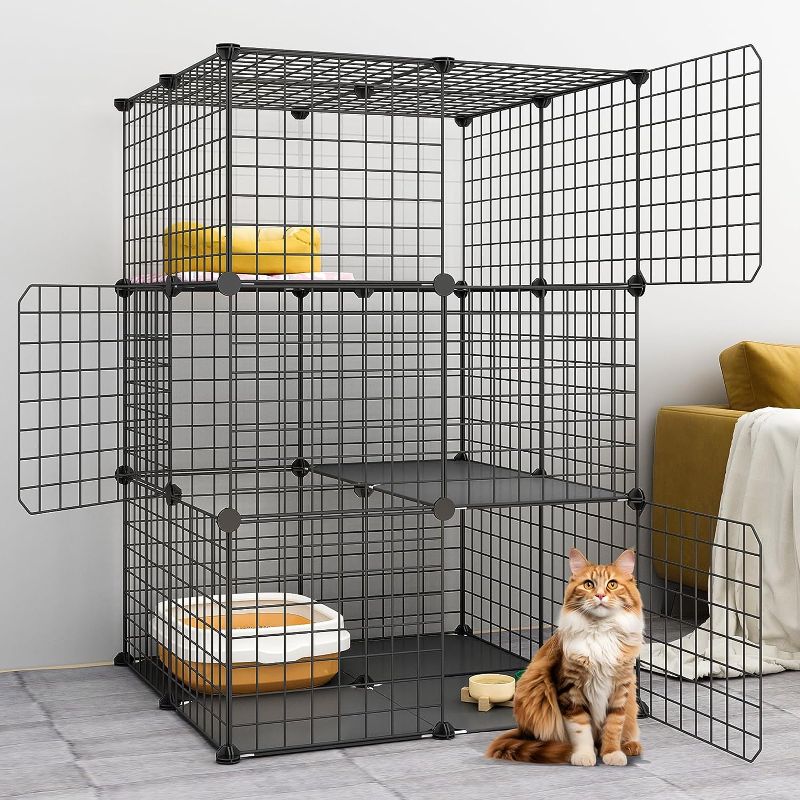 Photo 1 of 3-Tier Cat Cage Indoor Enclosure DIY Cat Playpen Catio Detachable Metal Wire Kennels 2Lx2Wx3H Crate Large Exercise Place Ideal for 1-2 Cats, Black
