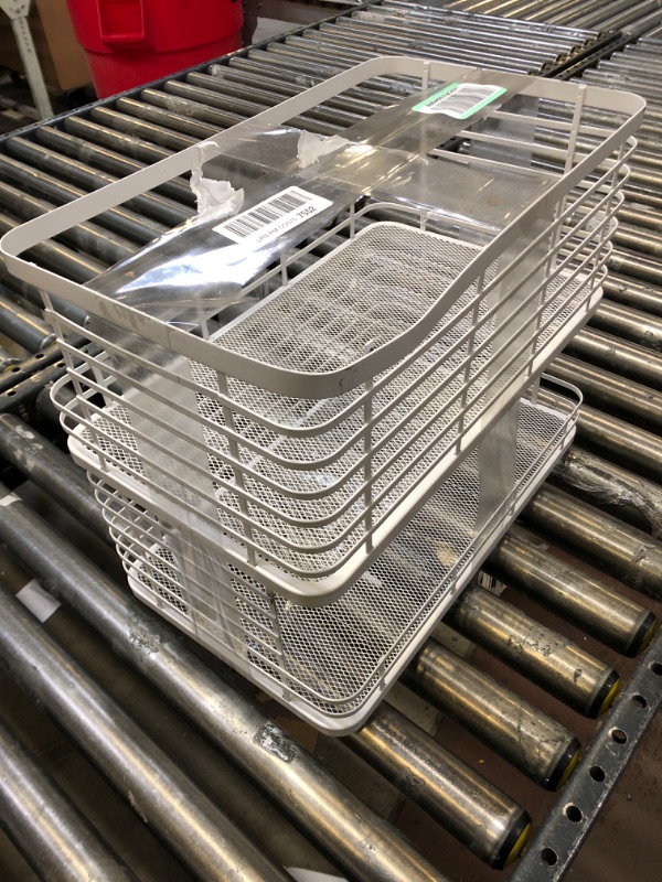 Photo 1 of mDesign Wide Stackable Metal Wire Food Baskets with Open Front for Kitchen, Pantry, Cabinet, Countertop, Bin for Fruit, Vegetable, and Snack Storage Organizer, Carson Collection, 2 Pack, Matte White Matte White 17.6 x 10.7 x 7.5