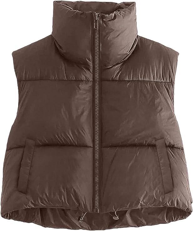 Photo 1 of AUTOMET Womens Cropped Puffer Vest Winter Lightweight Sleeveless Warm Outerwear Vests Padded Gilet Small 