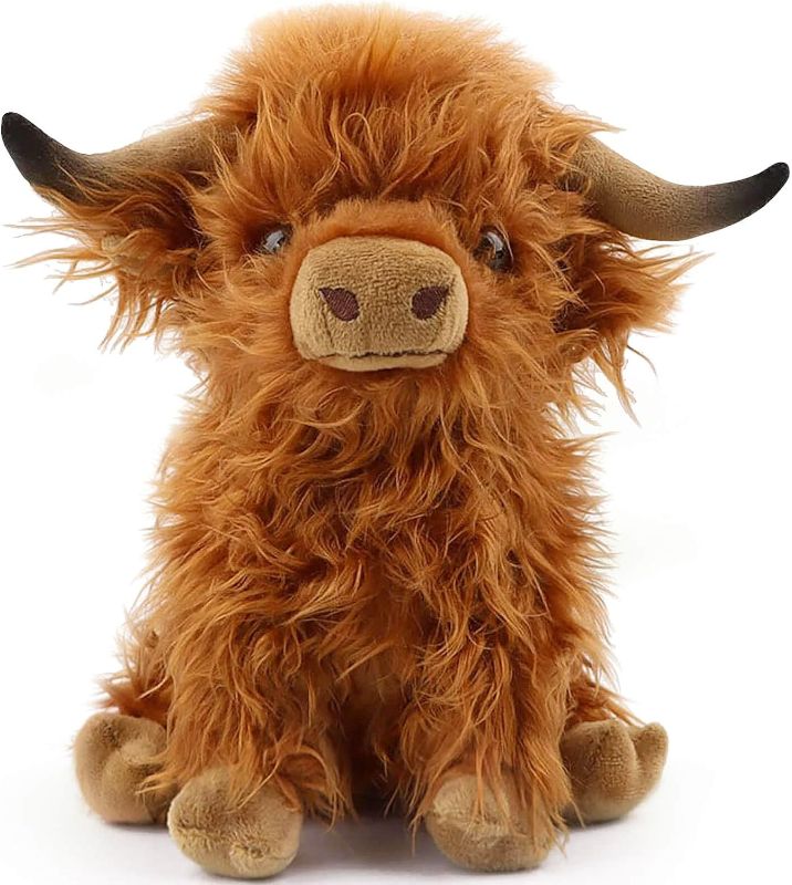 Photo 1 of  Scottish Highland Cow Plush, Cute Realistic Cow Stuffed Animals Soft Farm Plushie Toy, Highland Cow Accompany Plush Toy Birthday Gifts for Kids Adults
