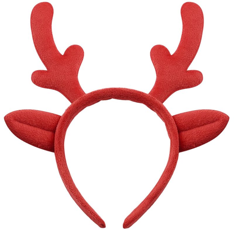 Photo 1 of ( PACK OF 4 ) VIBILIA Reindeer Antlers Headband - Christmas Headband Christmas Parties Favors for Women, Adults and Kids (Red)
