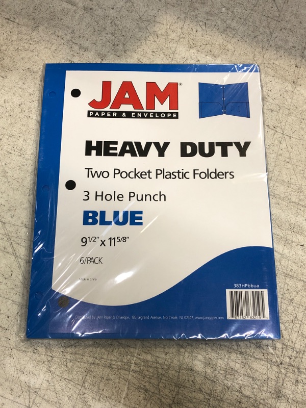 Photo 2 of JAM PAPER Heavy Duty Plastic 3 Hole Punch School Folders with Pockets - Blue - 6/Pack