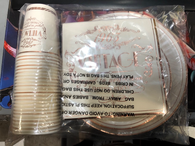 Photo 1 of 1963 VINTAGE AGED TO PERFECTION LIMITED EDITION PLASTIC PLATES, NAPKINS, AND CUPS SET 