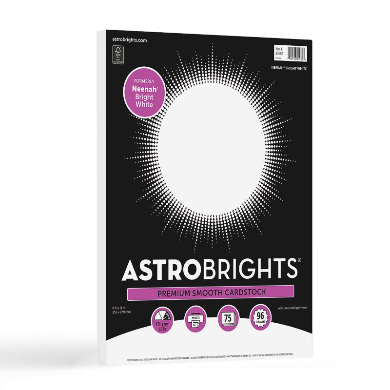 Photo 1 of +++PACK OF 2+++ Astrobrights/Neenah Bright White Cardstock, 8.5" x 11", 65 lb/176 gsm, White, 75 Sheets (90905-02) - Packaging May Vary