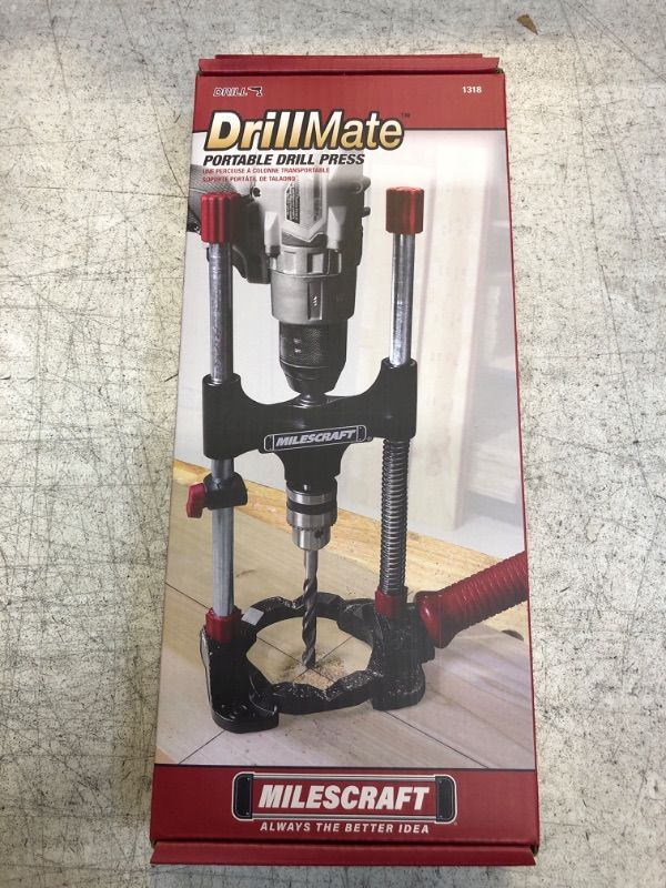 Photo 2 of +++FACTORY SEALED++ Milescraft 1318 DrillMate Portable Drill Guide - Multi-Angle Drill Guide Attachment - Compatible with most 3/8 in. Drill Accessories - Self-Centering Drill Guide Base - Multi-Angle Readouts Drillmate Drill