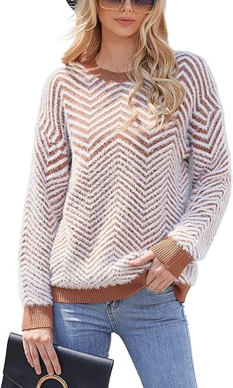 Photo 1 of HOCOSIT Womens Stripe Color Block Long-Sleeve Crew Neck Long Sleeve Casual Knit Jumper Tops S-XXL
