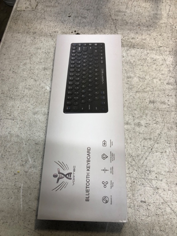 Photo 1 of Vortec Rechargeable Bluetooth Wireless Multi Device Keyboard | Connect 3 Devices Simultaneously | Compatible with iPad, iPhone, Android Phone & Tablet, Mac, PC (Black)