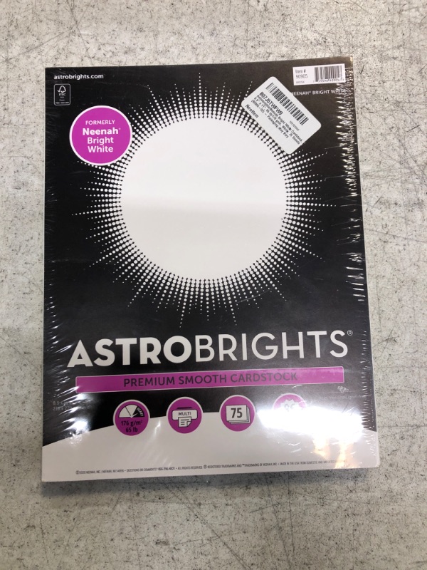 Photo 2 of Astrobrights/Neenah Bright White Cardstock, 8.5" x 11", 65 lb/176 gsm, White, 75 Sheets (90905-02) - Packaging May Vary